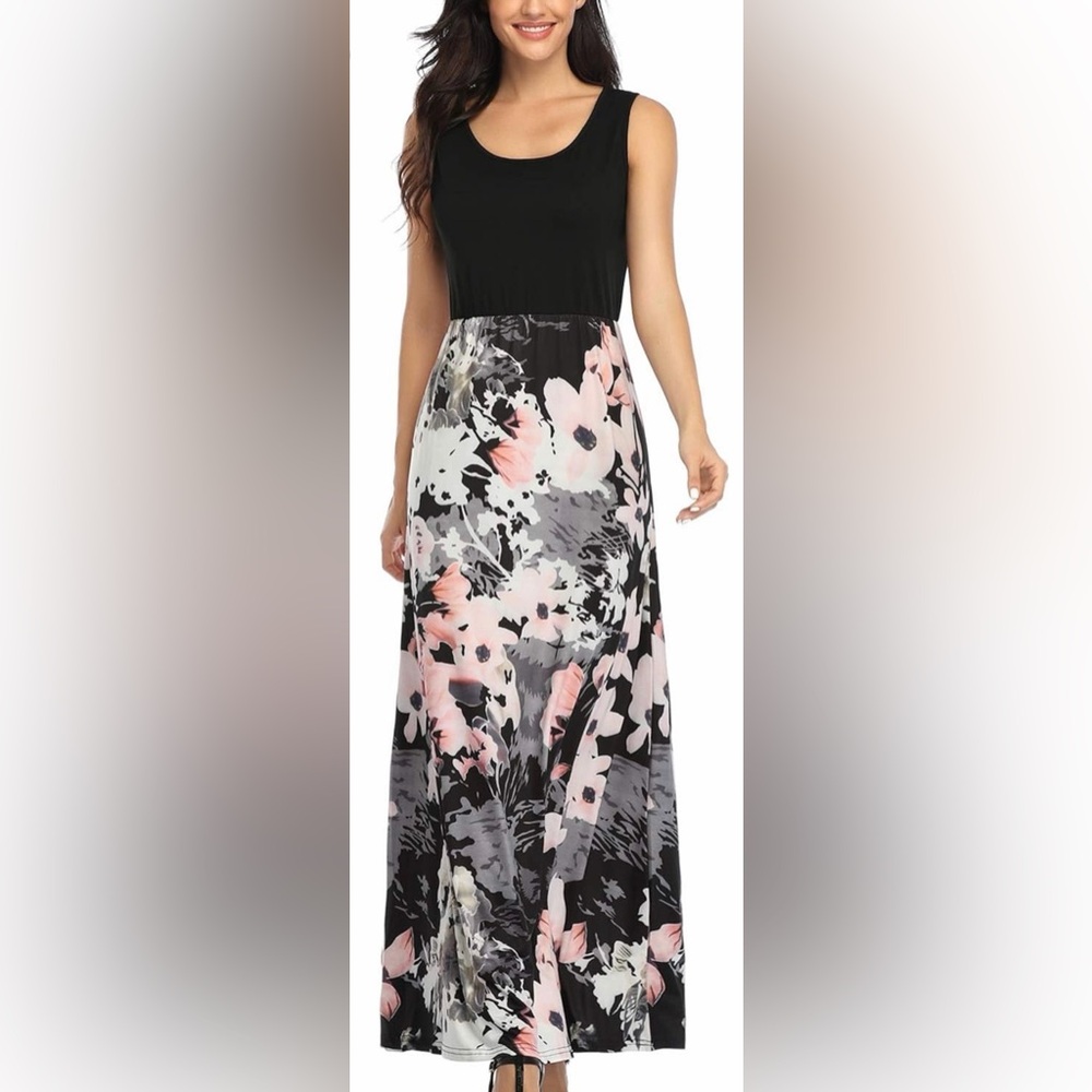Black and pink floral maxi dress